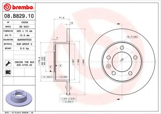 Disc frana OPEL MOVANO B caroserie (2010 - 2016) BREMBO 08.B829.10 piesa NOUA