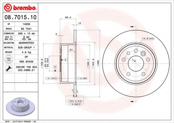Disc frana OPEL VECTRA B Combi (31) (1996 - 2003) BREMBO 08.7015.10 piesa NOUA