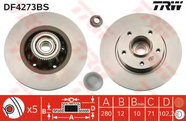 Disc frana # Opel Vivaro 2001 2002 2003 2004 2005 2006 2007 2008 2009 2010 2011 2012 2013 2014 2015 2016 2017 2018 2019 2020 2021 2022 2023 2024 2025 # DF4273BS # TRW