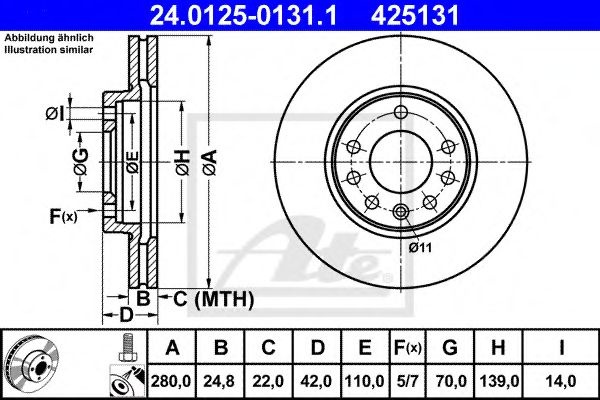 Disc frana OPEL ZAFIRA B (A05) (2005 - 2016) ATE 24.0125-0131.1 piesa NOUA