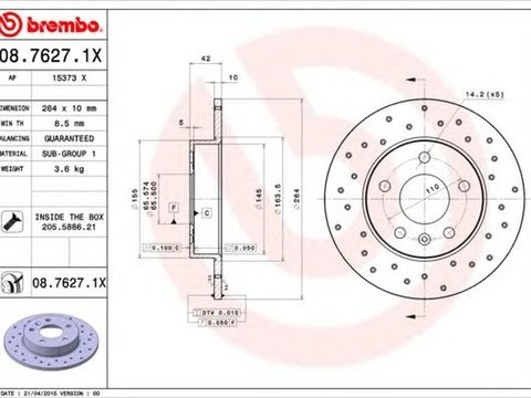 Disc frana OPEL ZAFIRA B Van BREMBO 0876271X