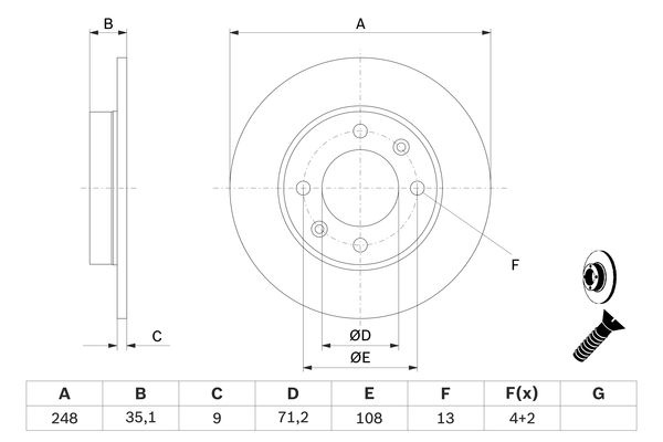 Disc frana PEUGEOT 1007 2005-n/a BOSCH 0986478608