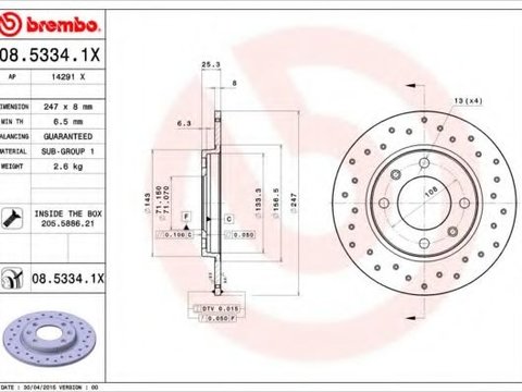 Disc frana PEUGEOT 106 II (1) (1996 - 2016) BREMBO 08.5334.1X piesa NOUA