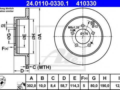 Disc frana PEUGEOT 4007 (GP_) (2007 - 2020) ATE 24.0110-0330.1