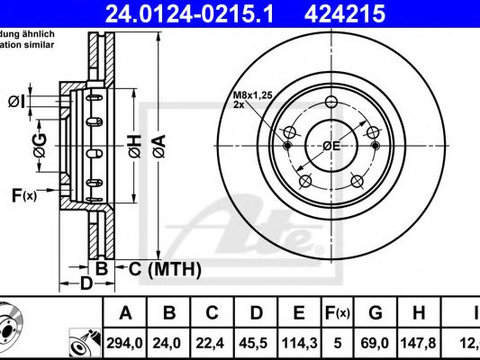 Disc frana PEUGEOT 4007 (GP_) (2007 - 2020) ATE 24.0124-0215.1