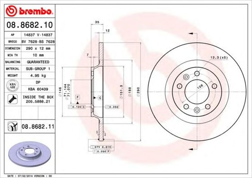 Disc frana PEUGEOT 508 SW BREMBO 08868210