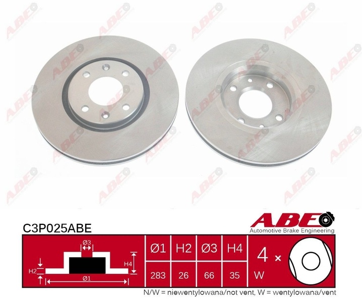 Disc frana PEUGEOT PARTNER Tepee Producator ABE C3P025ABE