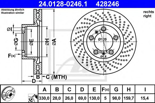 Disc frana PORSCHE 718 BOXSTER (982) (US) (2016 - 2016) ATE 24.0128-0246.1