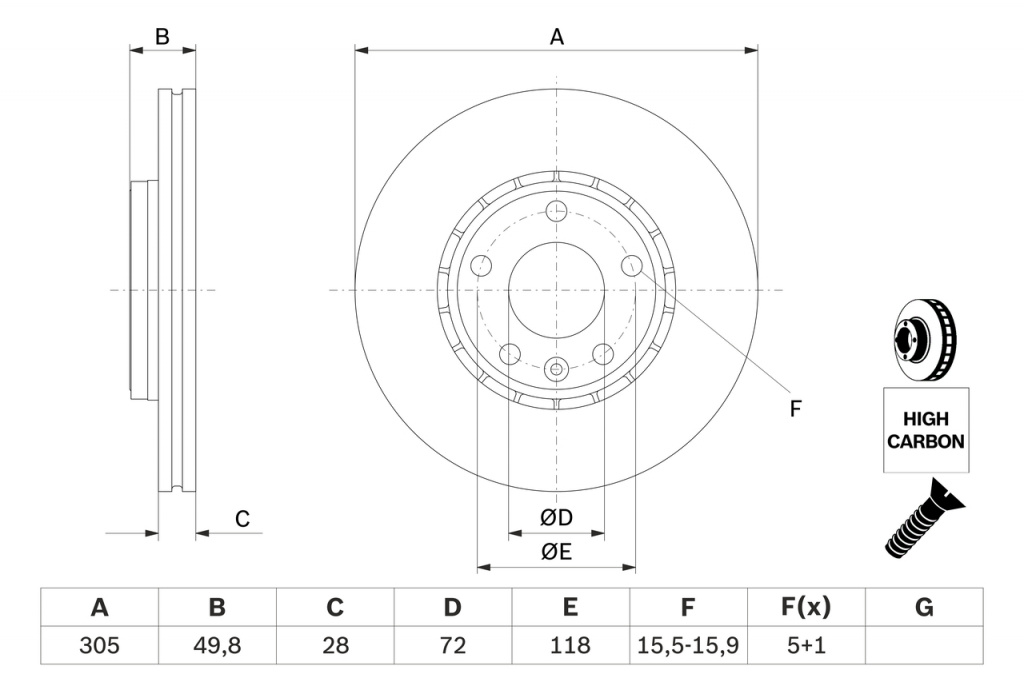 Disc frana punte fata (0 986 479 B69 0986479B69 BOSCH) NISSAN,OPEL,RENAULT,VAUXHALL PRIMASTAR|TRAFIC II|TRAFIC, TRAFIC II|VIVARO