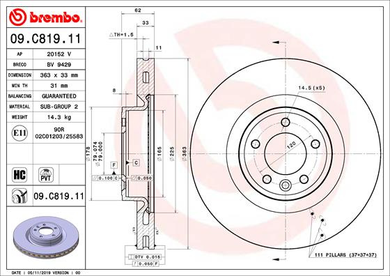 Disc frana punte fata (09.C819.11 09C81911 BREMBO)