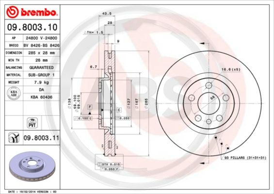 Disc frana punte fata (09800311 ABS) Citroen,FIAT,LANCIA,PEUGEOT