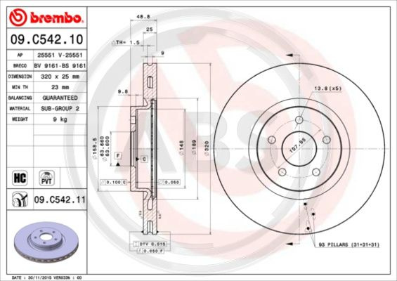 Disc frana punte fata (09C54211 ABS) FORD,FORD (CHANGAN),FORD AUSTRALIA