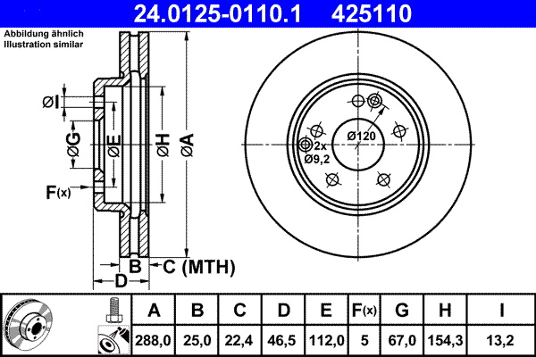 Disc frana punte fata (24.0125-0110.1 24012501101 ATE) MERCEDES-BENZ C-CLASS|CLC-CLASS|CLK|E-CLASS|SLK