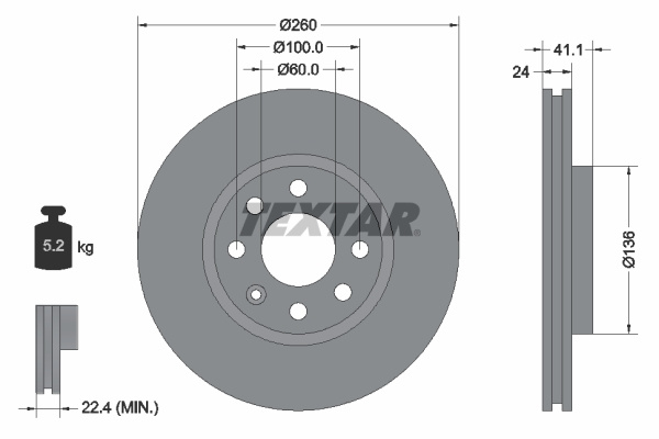 Disc frana punte fata (92111103 TEXTAR) CHEVROLET,HOLDEN,OPEL,VAUXHALL