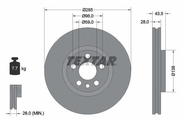 Disc frana punte fata (92115003 TEXTAR) Citroen,FIAT,LANCIA,MG (SAIC),PEUGEOT,ROEWE (SAIC)