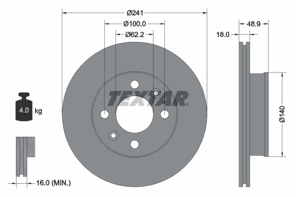Disc frana punte fata (92147100 TEXTAR) DODGE,HYUNDAI,INOKOM,KIA,NAZA