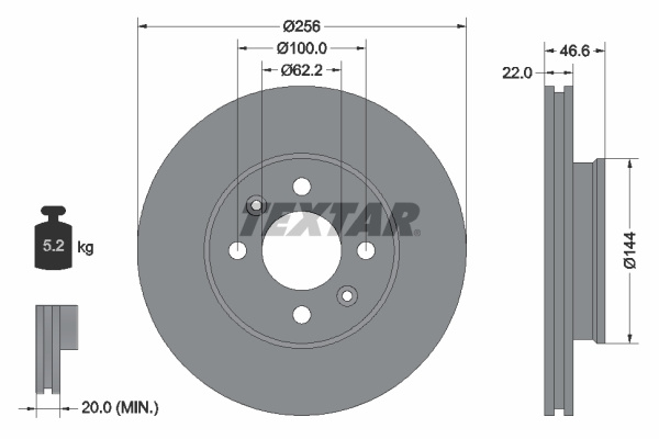 Disc frana punte fata (92164700 TEXTAR) DODGE,HYUNDAI,HYUNDAI (BEIJING),KIA,KIA (DYK)