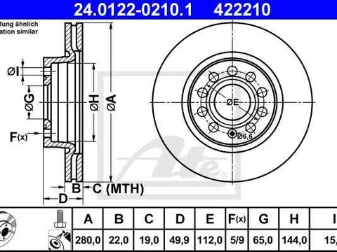 Disc frana punte fata Ate pt vw beetle, caddy, golf 5, golf 6, jetta