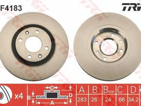 Disc frana punte fata CITROEN BERLINGO/C3/C4/C5/DS3/DS4/XSARA 1,2-2,0 98-283 X 26 66 (mm) - Cod intern: W20009431 - LIVRARE DIN STOC in 24 ore!!!