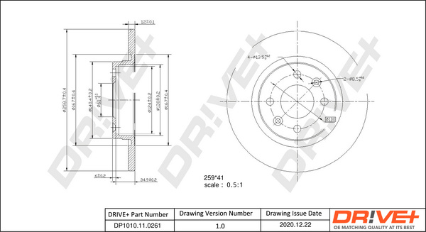 Disc frana punte fata (DP1010.11.0261 DP1010110261 Dr!ve+) DACIA,RENAULT,SMART FORFOUR|FORTWO|LOGAN|LOGAN MCV|LOGAN, TONDAR 90|LOGAN/STEPWAY|SANDERO|SANDERO/STEPWAY|TWINGO