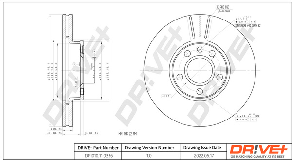 Disc frana punte fata (DP1010.11.0336 DP1010110336 Dr!ve+) FORD,SEAT,VW ALHAMBRA|CARAVELLE, EUROVAN / CARAVELLE, TRANSPORTER, TRANSPORTER / CARAVELLE, TRANSPORTER / MULTIVAN|COMBI, KOMBI|EUROVAN, TRAN