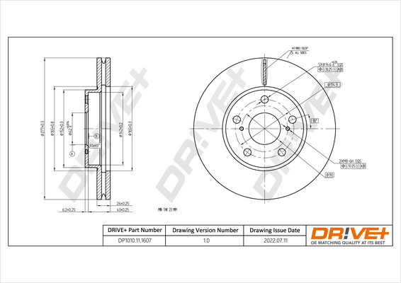 Disc frana punte fata (DP1010111607 DRIVE) TOYOTA