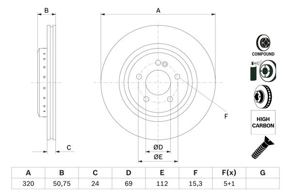 Disc frana puntea spate (0986479G36 BOSCH) MERCEDES-BENZ