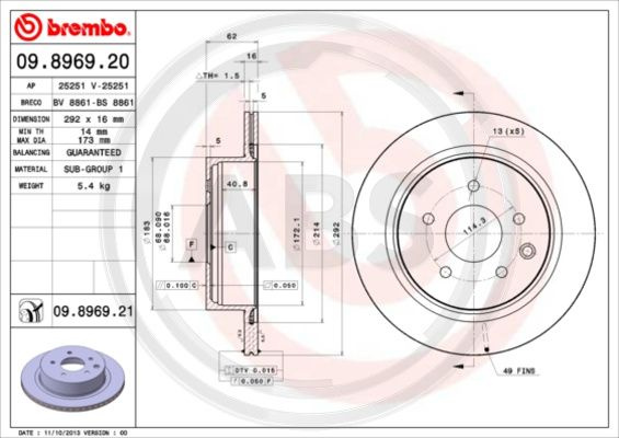 Disc frana puntea spate (09896921 ABS) INFINITI,NISSAN,NISSAN (DFAC),RENAULT,RENAULT (DFAC)