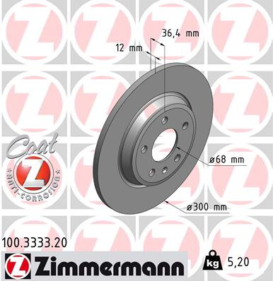 Disc frana puntea spate (100333320 ZIMMERMANN) AUDI,AUDI (FAW),VW (SVW)