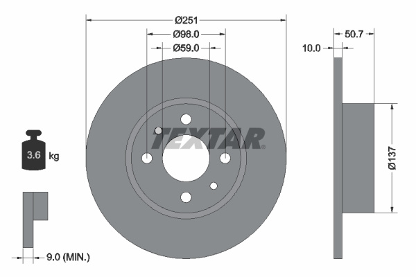 Disc frana puntea spate (92034203 TEXTAR) ALFA ROMEO,CHRYSLER,FIAT,LANCIA