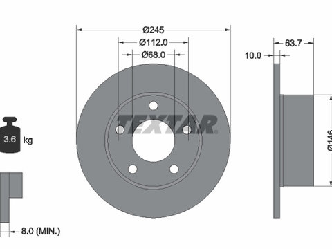 Disc frana puntea spate (92057503 TEXTAR) AUDI,AUDI (FAW),SKODA,VW,VW (SVW)