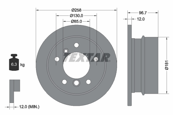 Disc frana puntea spate (92137503 TEXTAR) DODGE,FREIGHTLINER,MERCEDES-BENZ,PUCH,VW