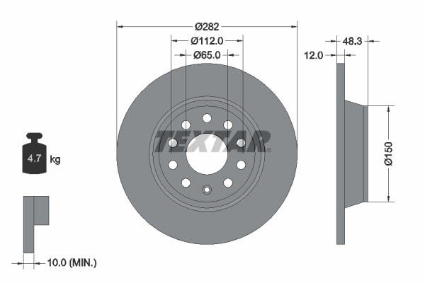 Disc frana puntea spate (92140803 TEXTAR) AUDI,AUDI (FAW),SEAT,SKODA,SKODA (SVW),VW,VW (FAW),VW (SVW)