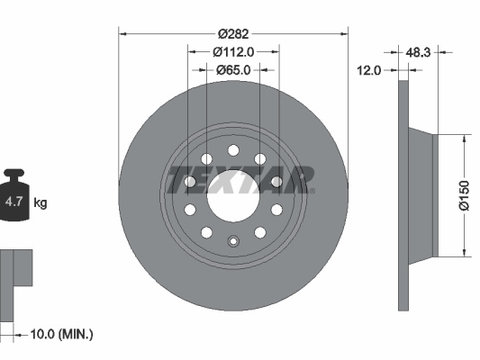 Disc frana puntea spate (92140803 TEXTAR) AUDI,AUDI (FAW),SEAT,SKODA,SKODA (SVW),VW,VW (FAW),VW (SVW)