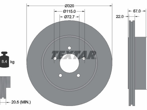 Disc frana puntea spate (92177205 TEXTAR) CHRYSLER,CHRYSLER (BBDC),DODGE,LANCIA