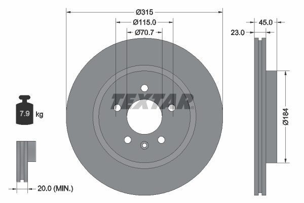 Disc frana puntea spate (92239803 TEXTAR) OPEL,VAUXHALL