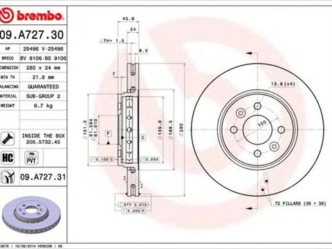 Disc frana RENAULT CAPTUR BREMBO 09A72731