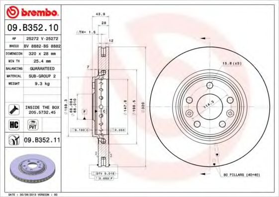 Disc frana RENAULT CLIO IV (2012 - 2016) BREMBO 09.B352.11 piesa NOUA