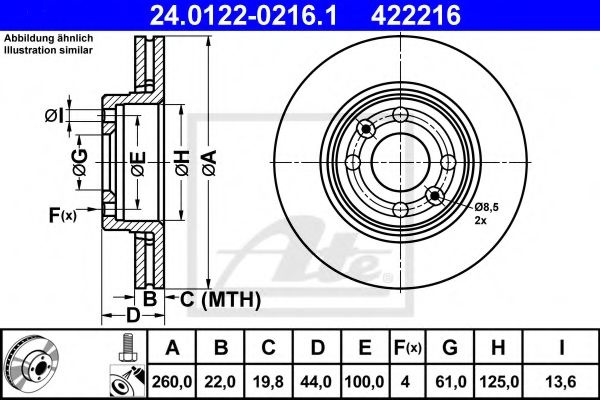 Disc frana RENAULT MODUS / GRAND MODUS (F/JP0) (2004 - 2016) ATE 24.0122-0216.1 piesa NOUA