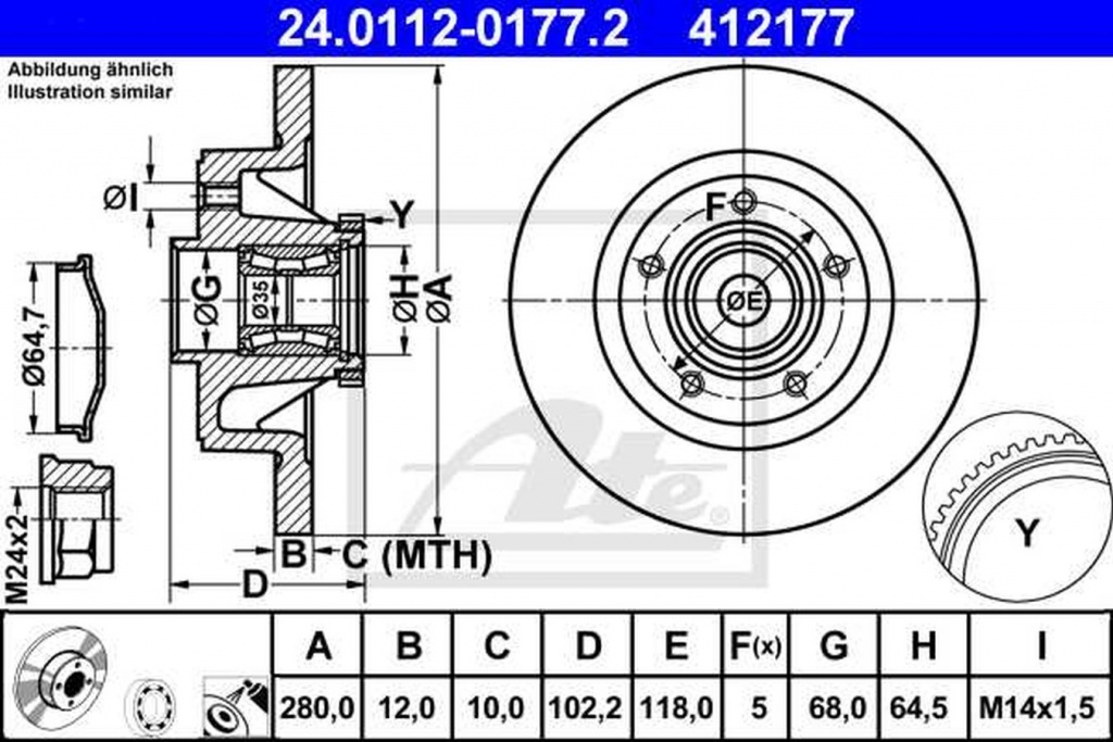 Disc frana RENAULT TRAFIC II caroserie FL ATE 24011201772