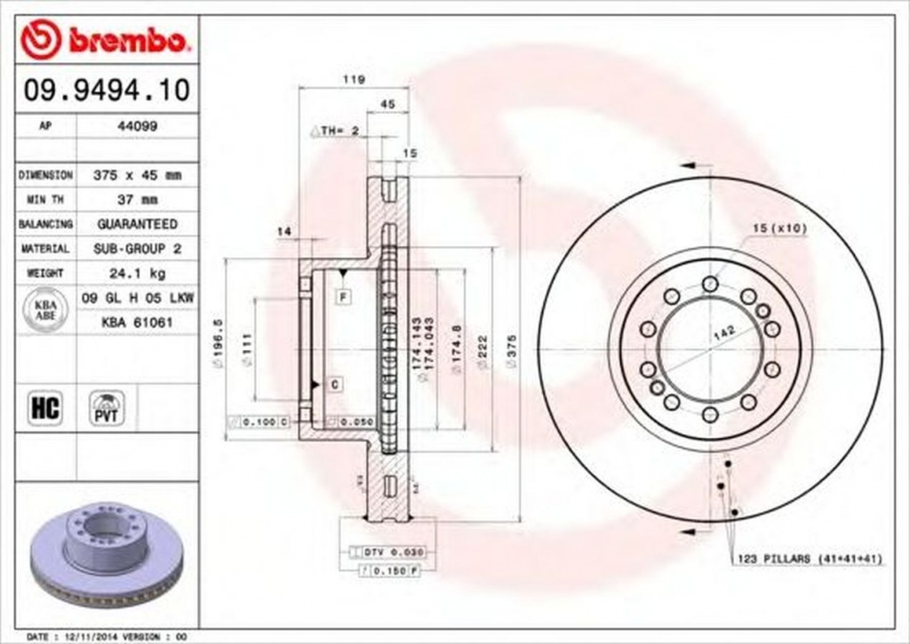 Disc frana RENAULT TRUCKS Midlum BREMBO 09949410