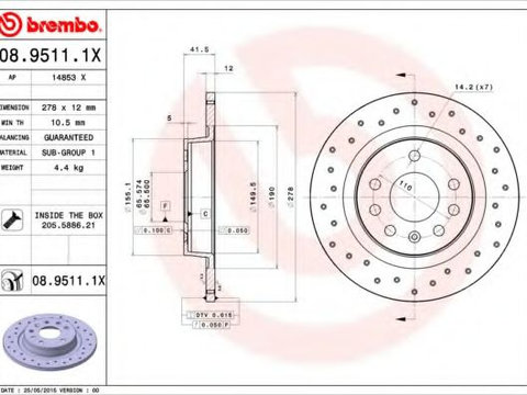 Disc frana SAAB 9-3 Cabriolet (YS3F) (2003 - 2016) BREMBO 08.9511.1X piesa NOUA