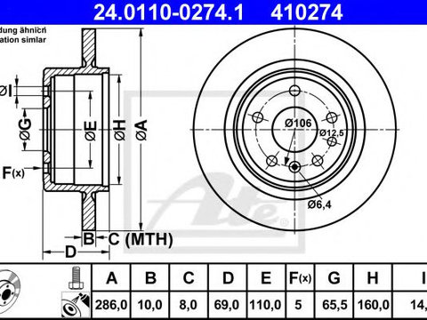 Disc frana SAAB 9-5 (YS3E) (1997 - 2009) ATE 24.0110-0274.1 piesa NOUA