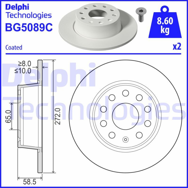 Disc frana ~ Seat Leon 2013 2014 2015 2016 2017 2018 2019 2020 2021 2022 2023 2024 ~ BG5089C ~ DELPHI