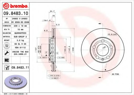 Disc frana SKODA FABIA (2006 - 2014) BREMBO 09.8483.11