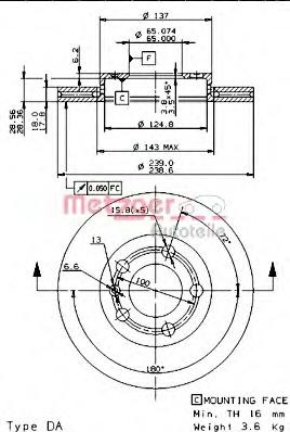 Disc frana SKODA FABIA (6Y2), SKODA FABIA Combi (6Y5), SKODA FABIA limuzina (6Y3) - METZGER 24950