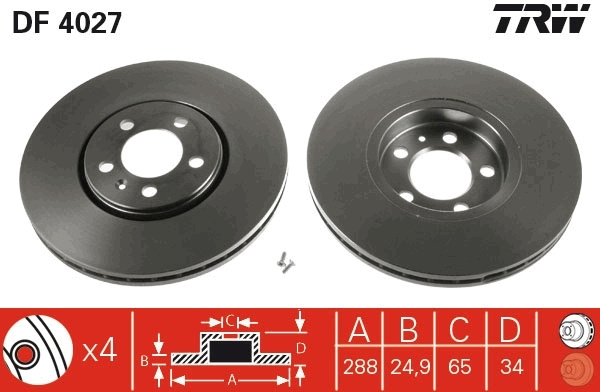 Disc frana # Skoda Octavia 1996 1997 1998 1999 2000 2001 2002 2003 2004 # DF4027 # TRW