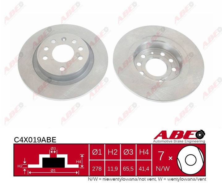 Disc frana spate abe r278mm pt opel signum, vectra c