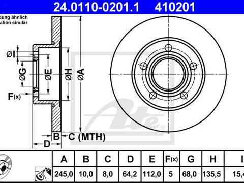 Disc frana spate VW Passat B5 combi 1997-2000, ATE 24.0110-0201.1