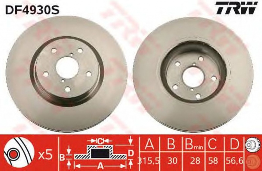 Disc frana SUBARU TRIBECA B9 TRW DF4930S